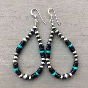 Onyx & Turquoise Heishi Loop Earrings
